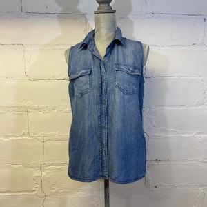 Buffalo  David Bitton Womens Chambray Sleeveless Blouse w Pockets Womens Size S
